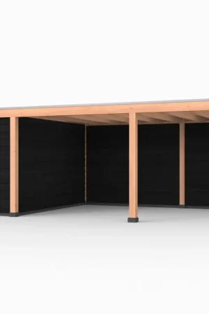 Bestseller Douglas overkapping, 900 x 400, met achterwand en schuur, Westwood Elegant zwart